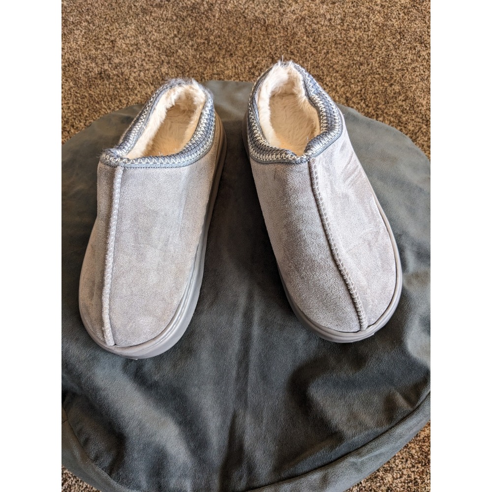 Grey Faux Suede Fur Lined Platform Slippers Home Clog EU 40-41 US 9-10